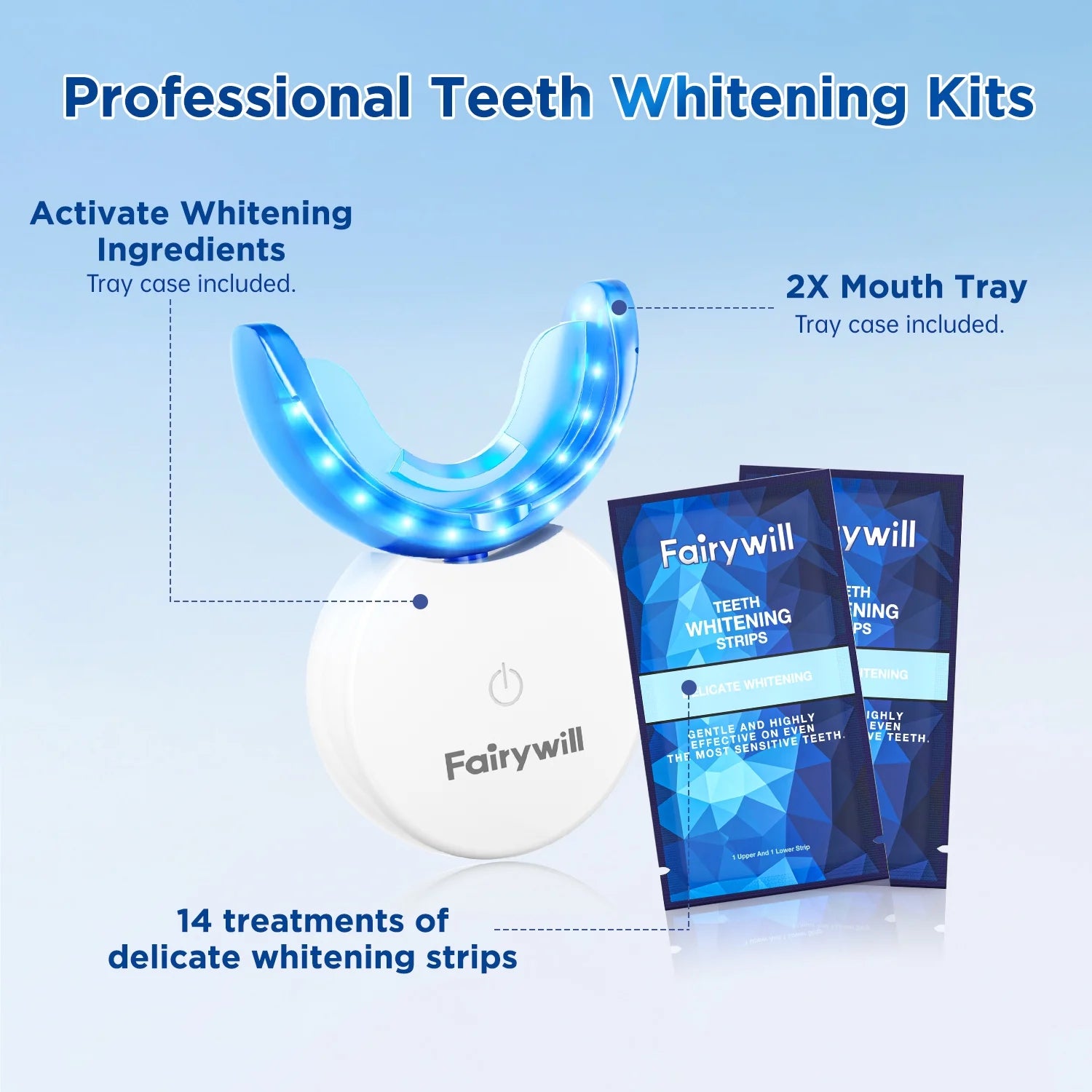 Ultimate LED Teeth Whitening Strips Kit - 28 Strips + 24 Blue Light Accelerator for Fast, Sensitive Care Against Coffee & Smoking Stains!
