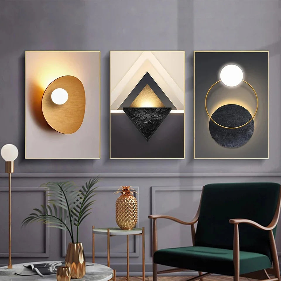 Luxury Black and White Abstract Geometric Canvas Art Set - 3 Pieces for Stunning Living Room Decor