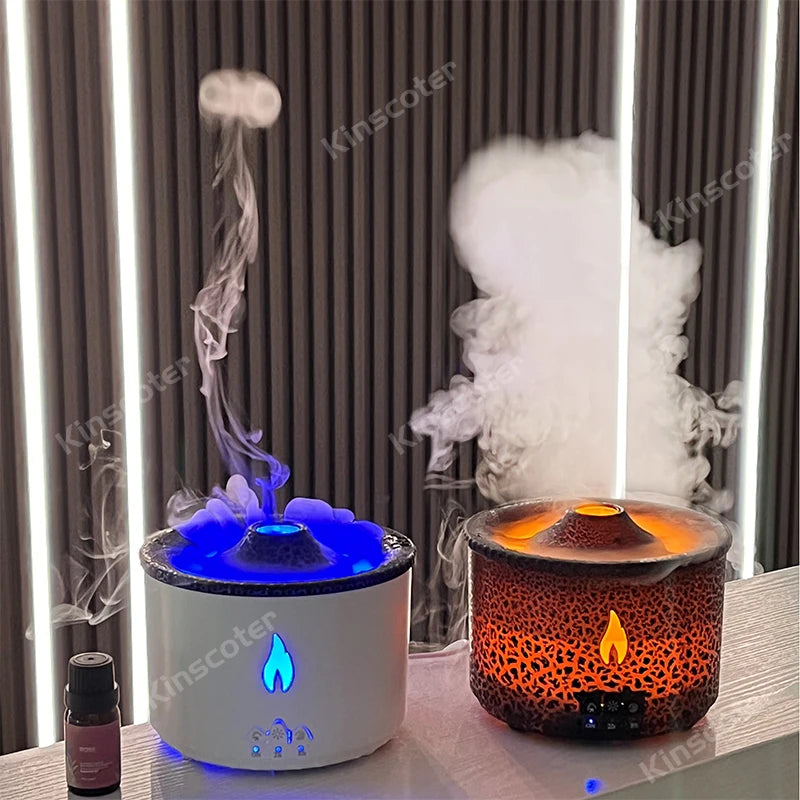 Volcano Flame Aroma Diffuser with Jellyfish Smoke Effect - 360ml Essential Oil Humidifier and Aromatherapy Gift